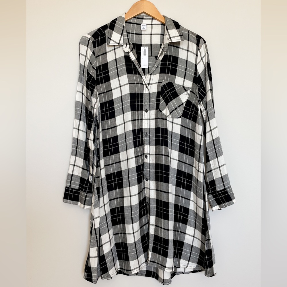 Black and White Plaid Button-Up Dress